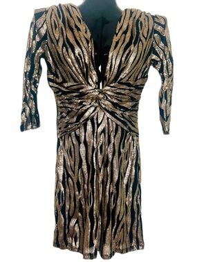 Rubber Ducky Productions Metallic Gold & Black Zebra-Print Long Sleeve Dress